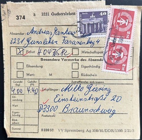 Ddr paketkarte oschersleben - ddr,