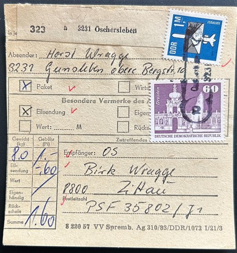 Ddr paketkarte oschersleben - ddr,