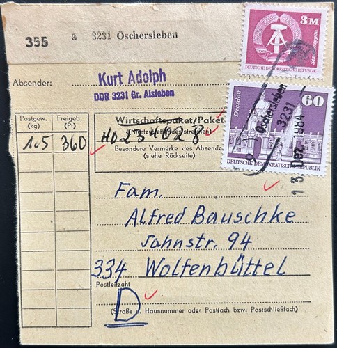 Ddr paketkarte oschersleben - ddr,
