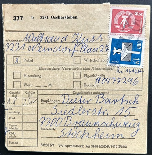 Ddr paketkarte oschersleben - paketkarte,