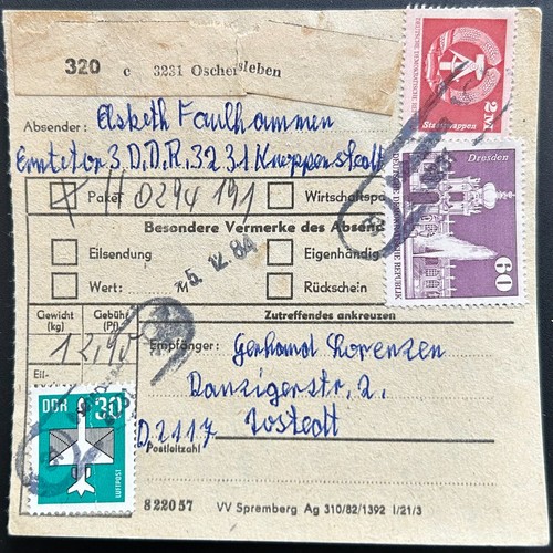 Ddr paketkarte oschersleben - ddr,