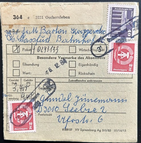 Ddr paketkarte oschersleben - ddr,