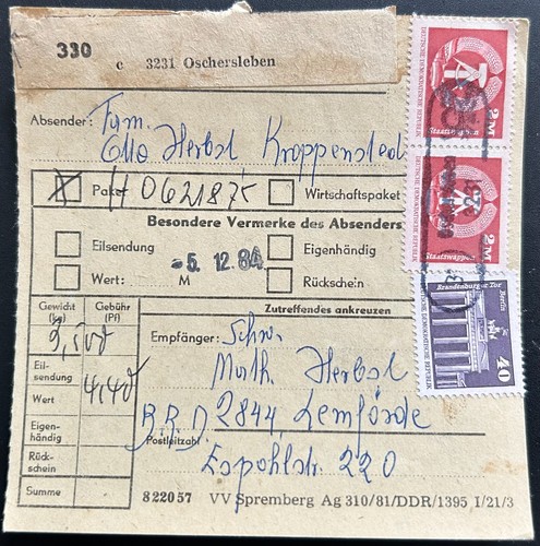 Ddr paketkarte oschersleben - paketkarte,