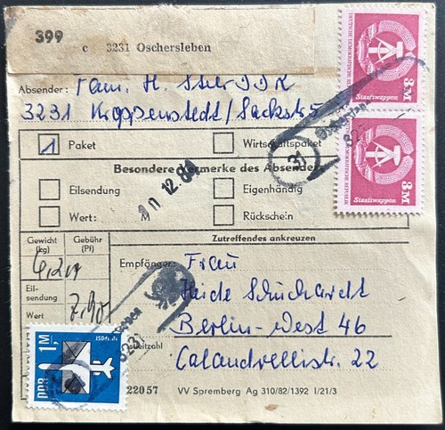 Ddr paketkarte oschersleben - ddr,