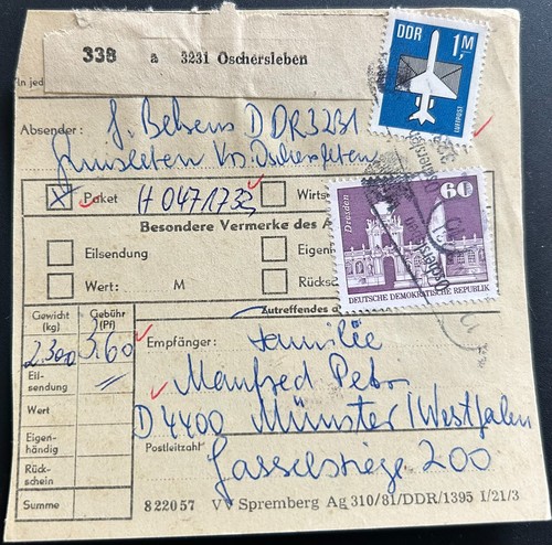 Ddr paketkarte oschersleben - ddr,