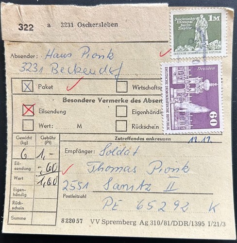Ddr paketkarte oschersleben - paketkarte,