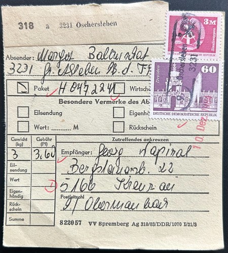 Ddr paketkarte oschersleben - paketkarte,