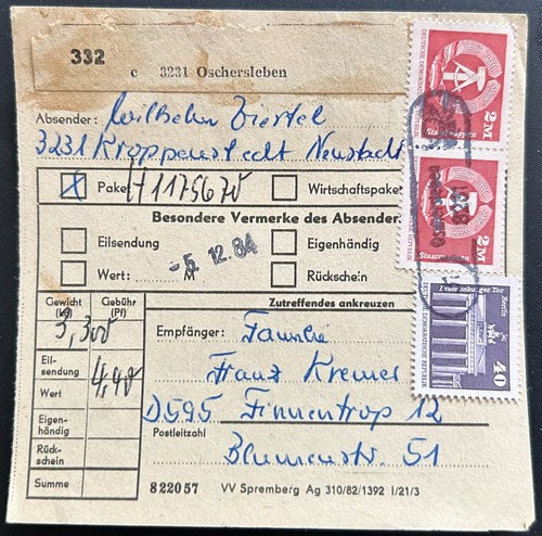 Ddr paketkarte oschersleben - paketkarte,