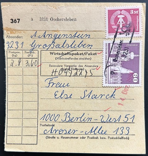Ddr paketkarte oschersleben - ddr,