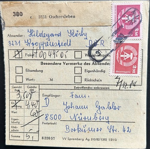 Ddr paketkarte oschersleben - ddr,
