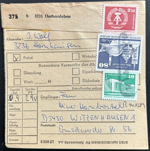 Ddr paketkarte oschersleben - ddr,
