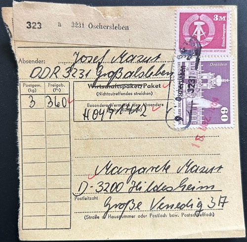 Ddr paketkarte oschersleben - ddr,
