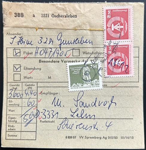 Ddr paketkarte oschersleben - ddr,
