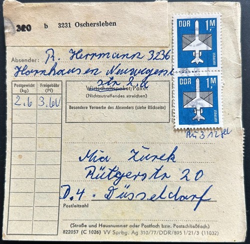 Ddr paketkarte oschersleben - ddr,