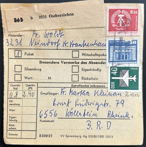 Ddr paketkarte oschersleben - ddr,