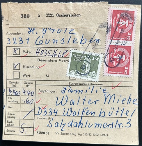 Ddr paketkarte oschersleben - ddr,