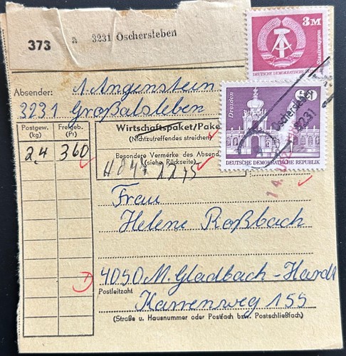 Ddr paketkarte oschersleben - ddr,
