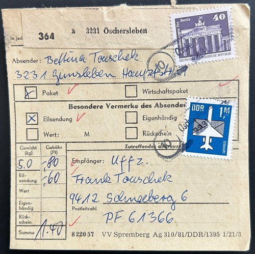 Ddr paketkarte oschersleben - ddr,