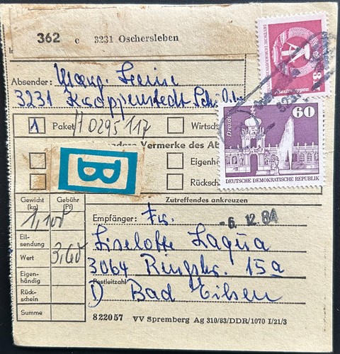 Ddr paketkarte oschersleben - paketkarte,