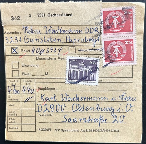 Ddr paketkarte oschersleben - ddr,
