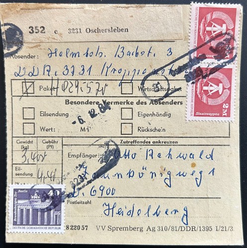Ddr paketkarte oschersleben - ddr,