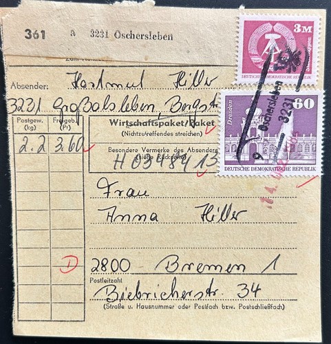 Ddr paketkarte oschersleben - ddr,