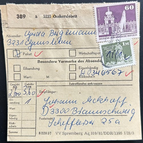 Ddr paketkarte oschersleben - ddr,