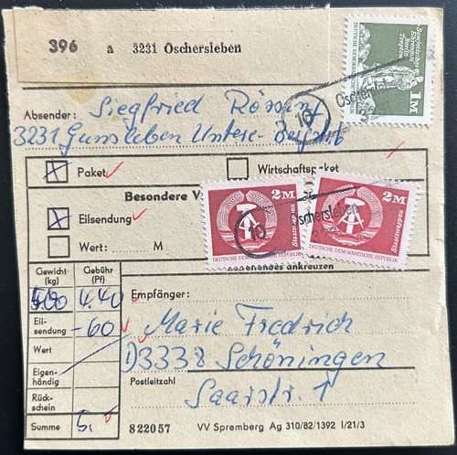 Ddr paketkarte oschersleben - paketkarte,