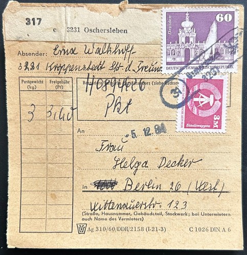Ddr paketkarte oschersleben - paketkarte,