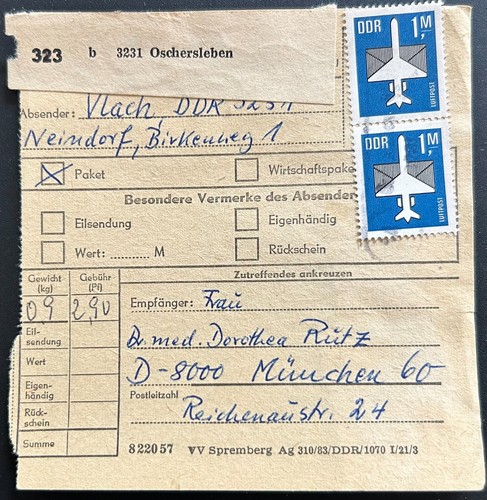 Ddr paketkarte oschersleben - ddr,