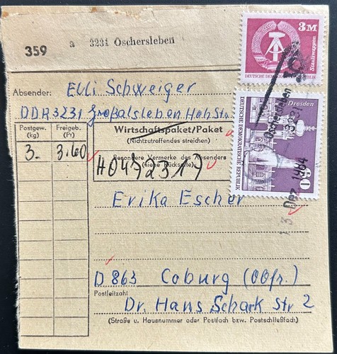 Ddr paketkarte oschersleben - paketkarte,