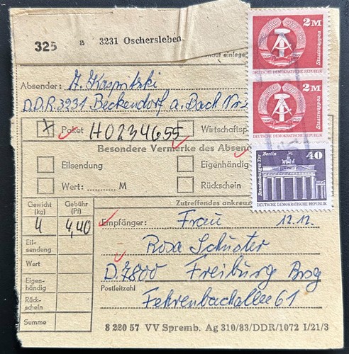 Ddr paketkarte oschersleben - ddr,